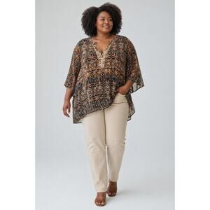 Catherines 4X Sheer Animal Print Tunic Blouse Bell Sleeve Plus Size 30/32